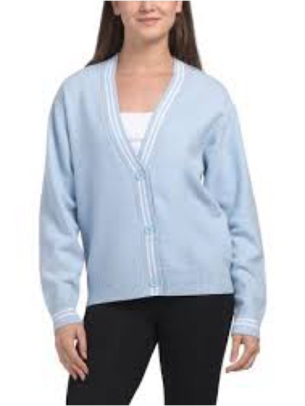 K-Swiss Sweater Knit Cardigan with Piping Detail in a pale blue colorway Large